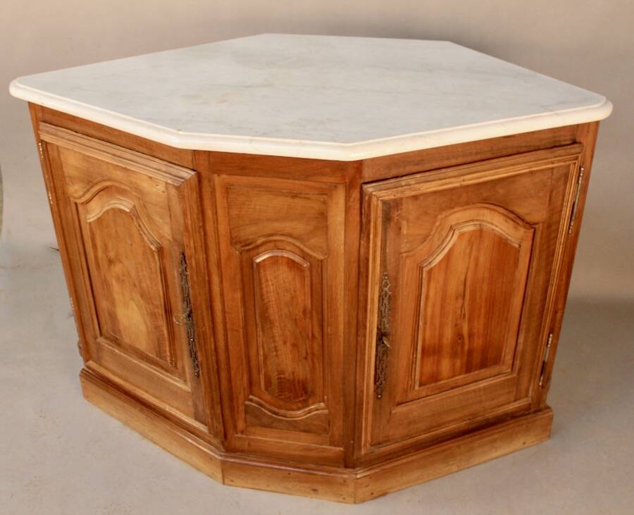 19th century walnut corner cupboard with Carrara marble top