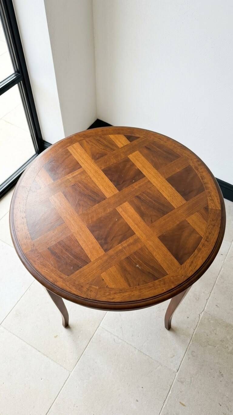 Louis XV round coffee table in marquetry wood - Ø 55 cm