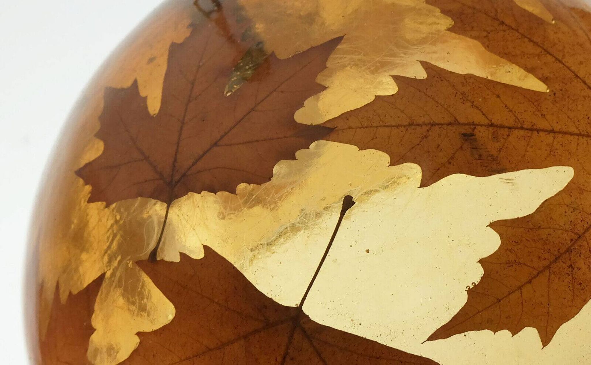 rare vintage PENDANT LAMP resin with maple leaves 1970s hanging lamp