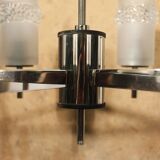 Chandelier space age 6 lights in chrome & glass molded by Hillebrand Lighting, 1960s