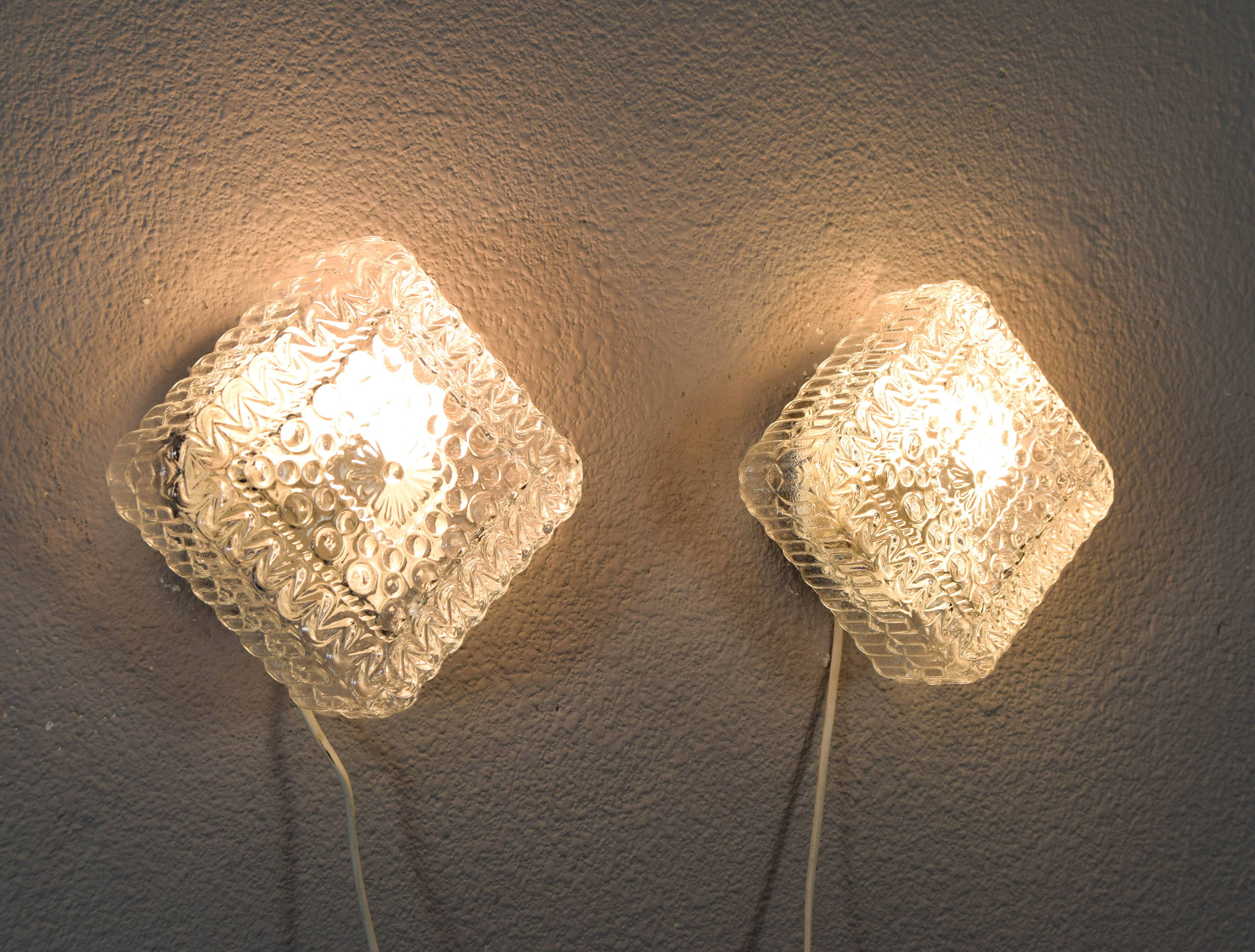 Mid century modern germany cut glass flush mount set 60s