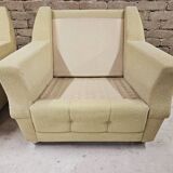 Pair of vintage 70's green fabric armchairs