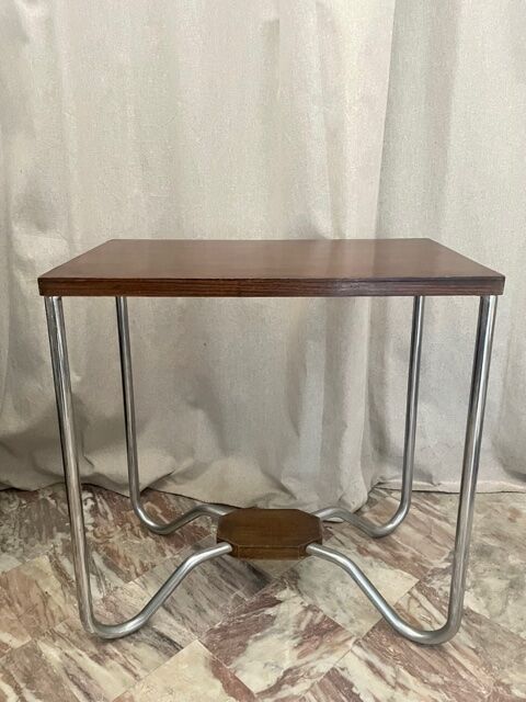 Art Deco pedestal table wood and chrome