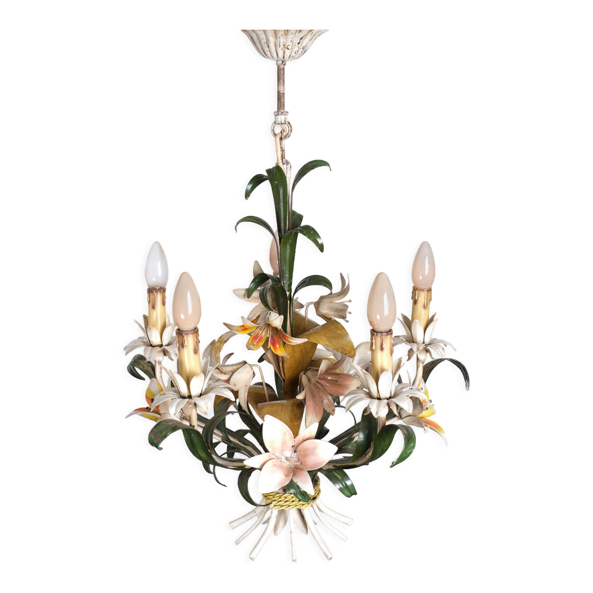 Italian metal flower chandelier, 1960s