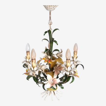 Italian metal flower chandelier, 1960s