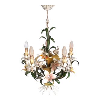 Lustre à fleurs en métal italien, années 1960