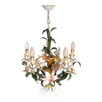 Italian metal flower chandelier, 1960s