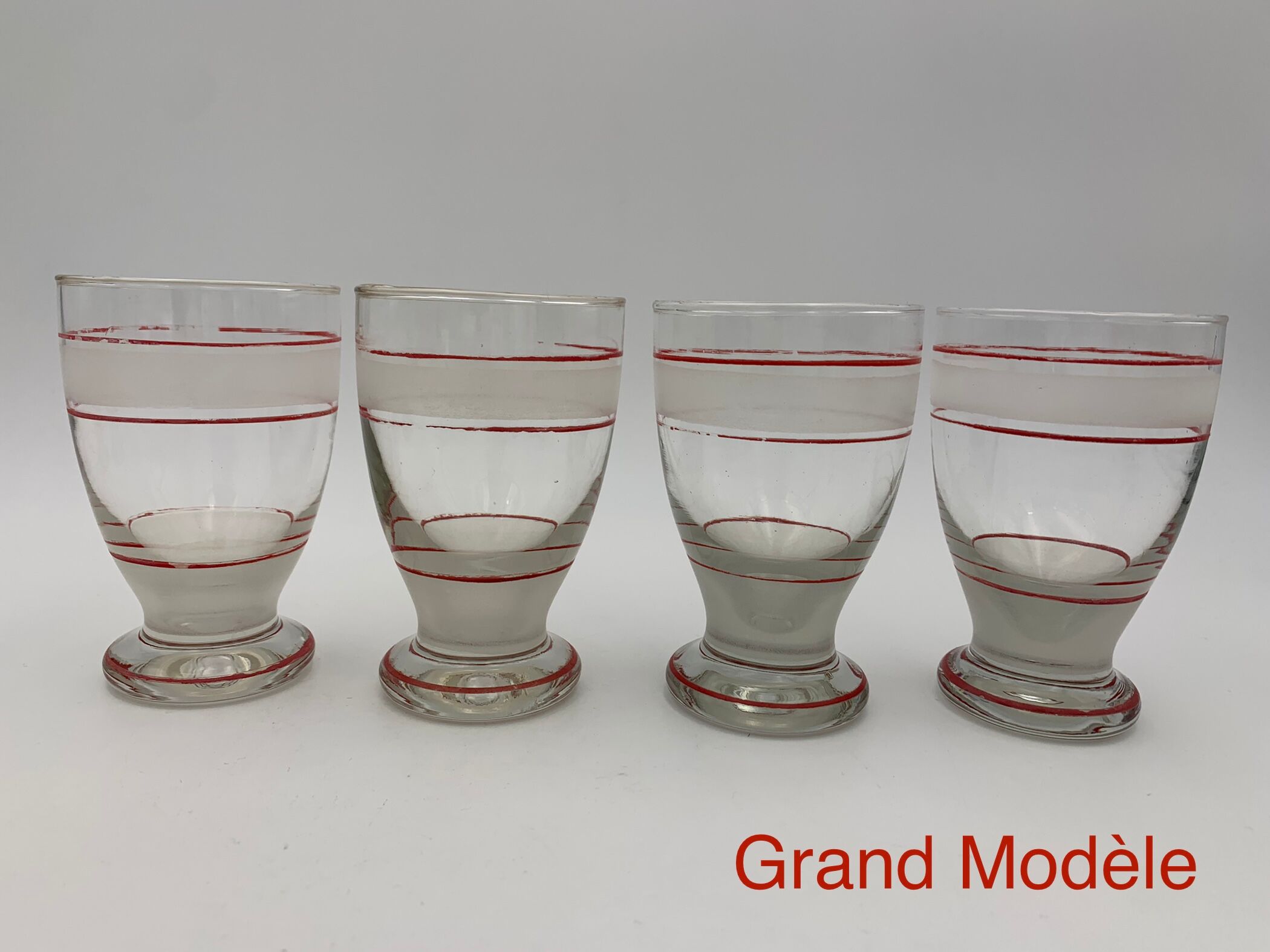 Set of 14 vintage glasses, 3 different sizes, white and red decorations - 1950s