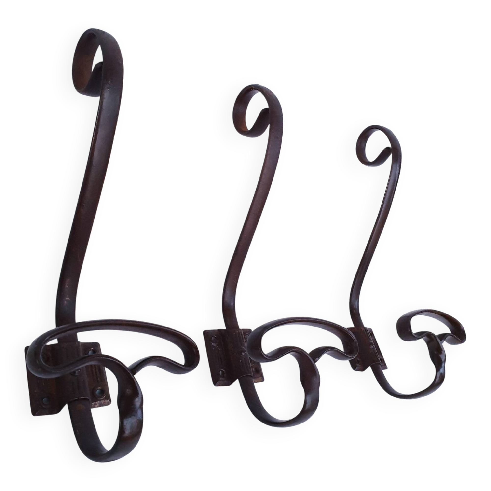 3 patères murales en fer forgé vintage