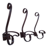 3 patères murales en fer forgé vintage