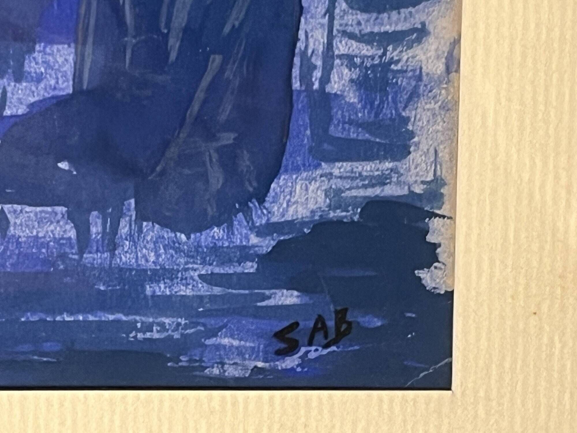 "Boats on the lake" gouache signed