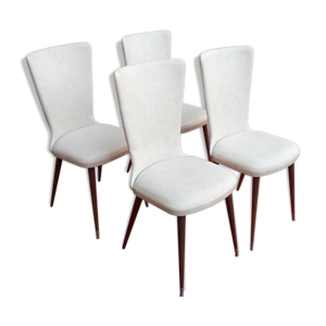 Série de 4 chaises en skaï blanc 1960