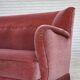 1970s, Danish 2-seater sofa, salmon pink furniture velour, oak wood.