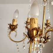 Messing vergoldet 6-Licht Kronleuchter Lampe Wasserfall Kristall 1950-1970