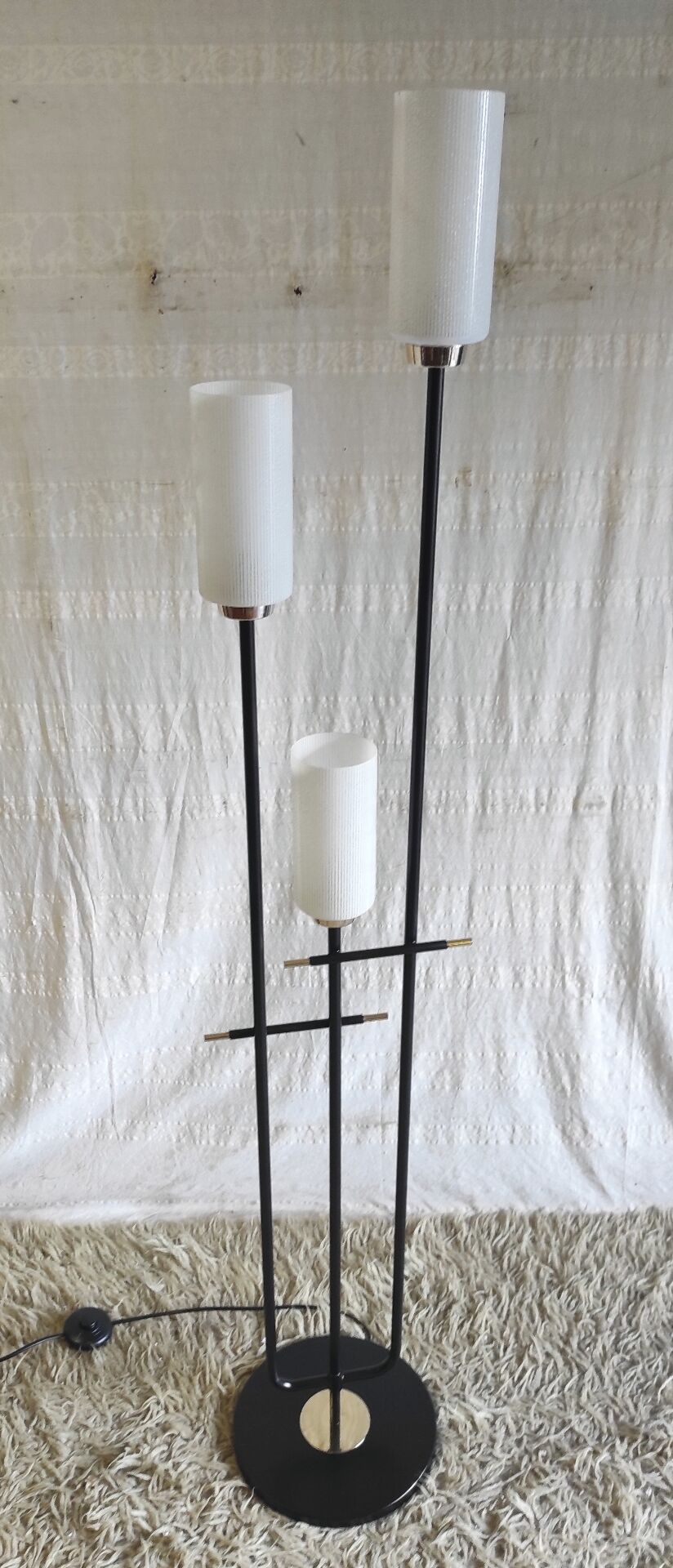 Modernist three-light floor lamp with opaline tulip - 1950s/60s