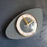Vintage formica clock silent asymmetrical wall pendulum "Round golden green"