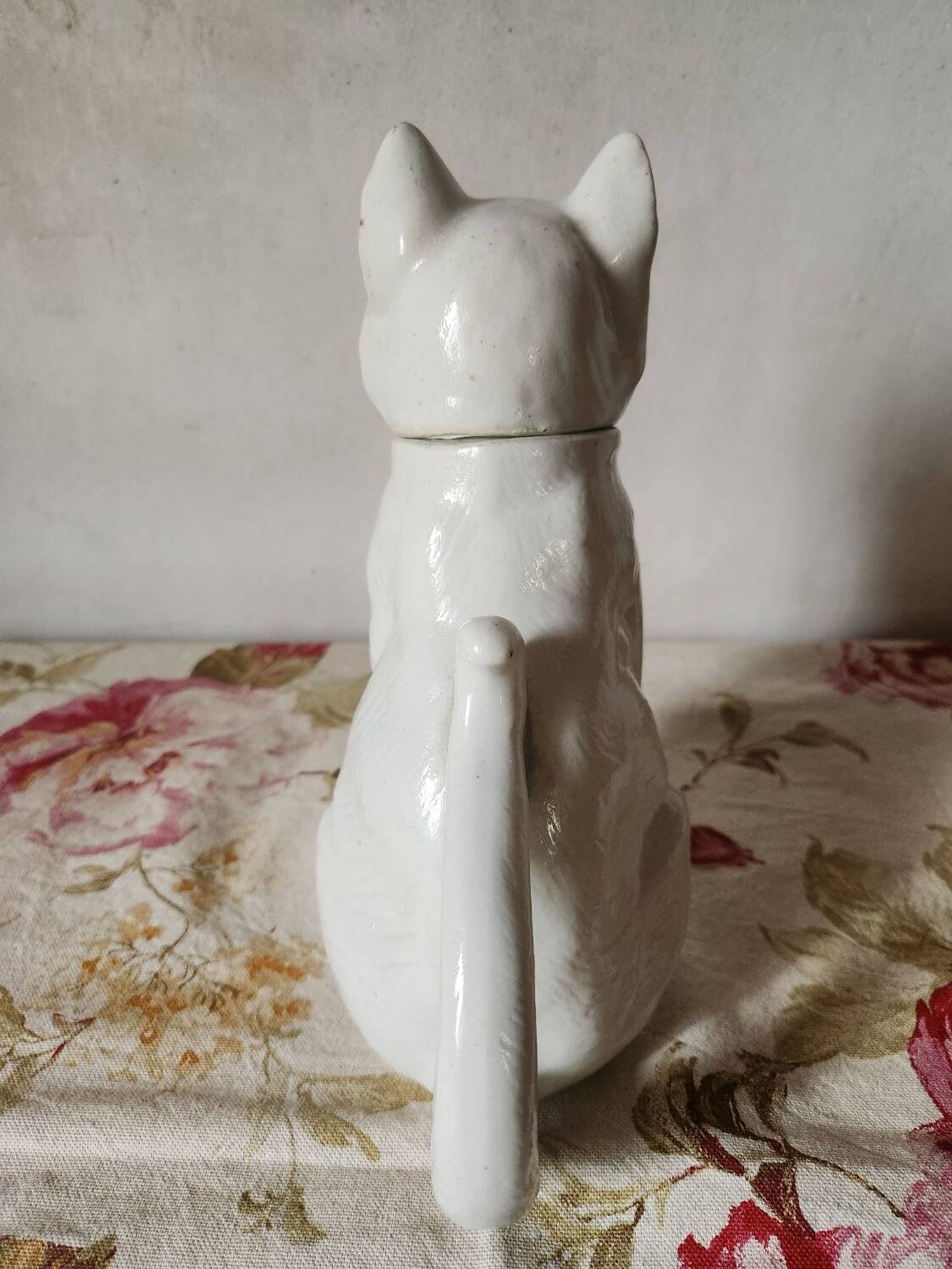 Carafe à chat absinthe en majolique george dreyfus antique vers 1900 avec tête et poignée de queue amovibles