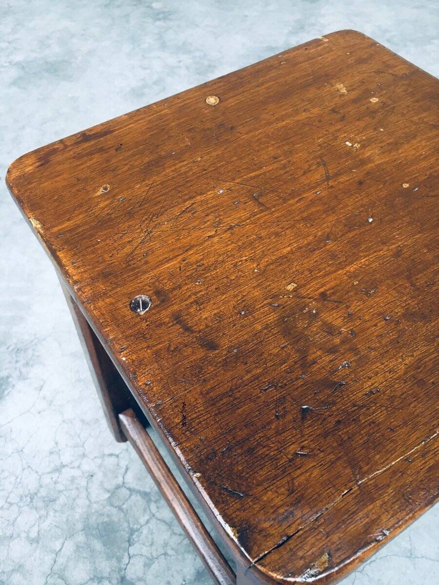 Set of Belgian Handcrafted Wooden Stools, 1940s