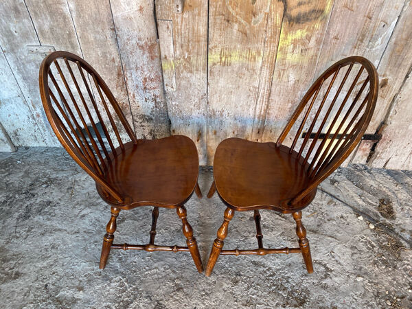 Paire chaise américaine ancienne windsor chêne bois tourné vintage