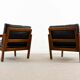 Pair of teak chairs in black leather by Illum Wikkelsoe for Niels Eilersen, Denmark