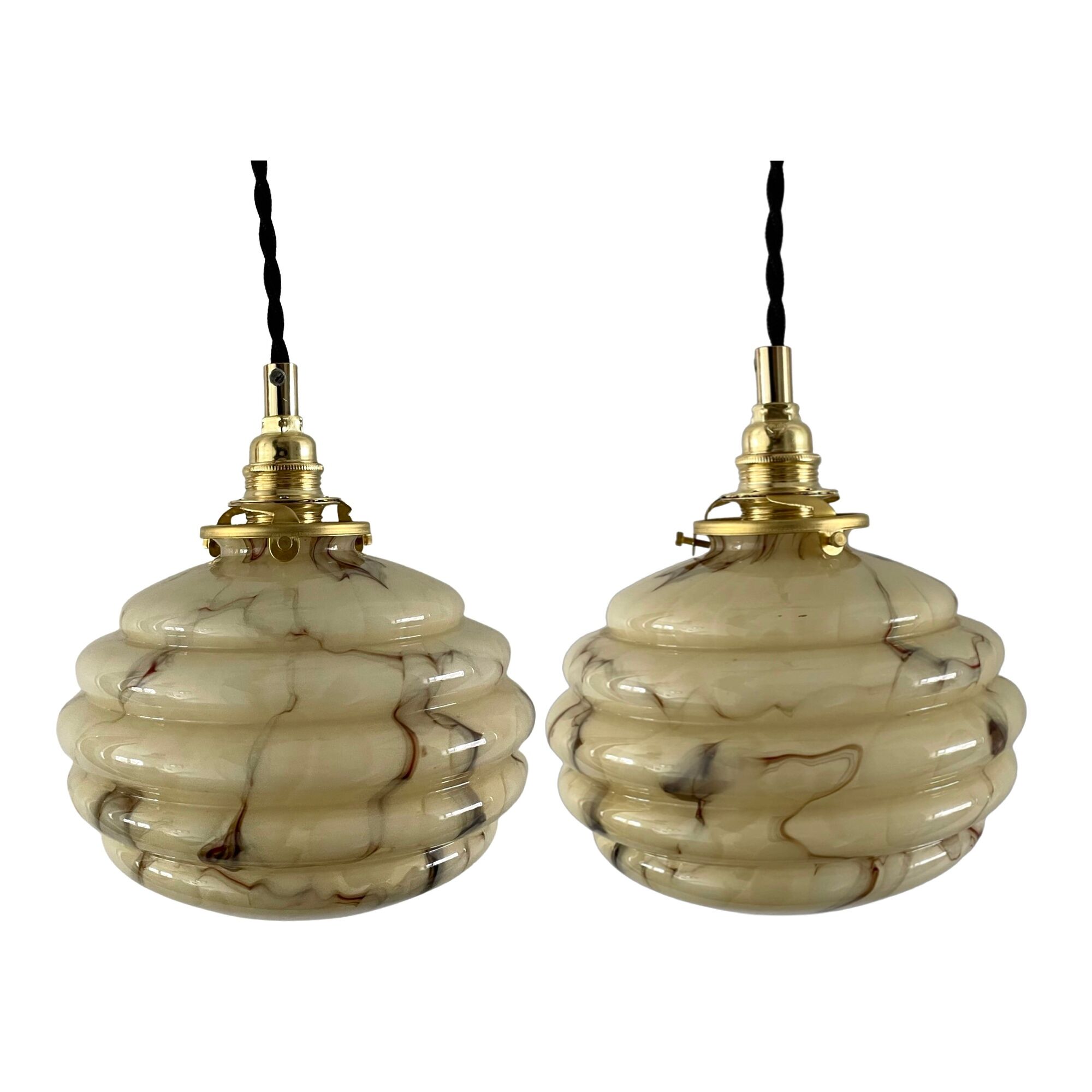 Set of two art deco portable ballrooms in electrified marbled opaline to nine