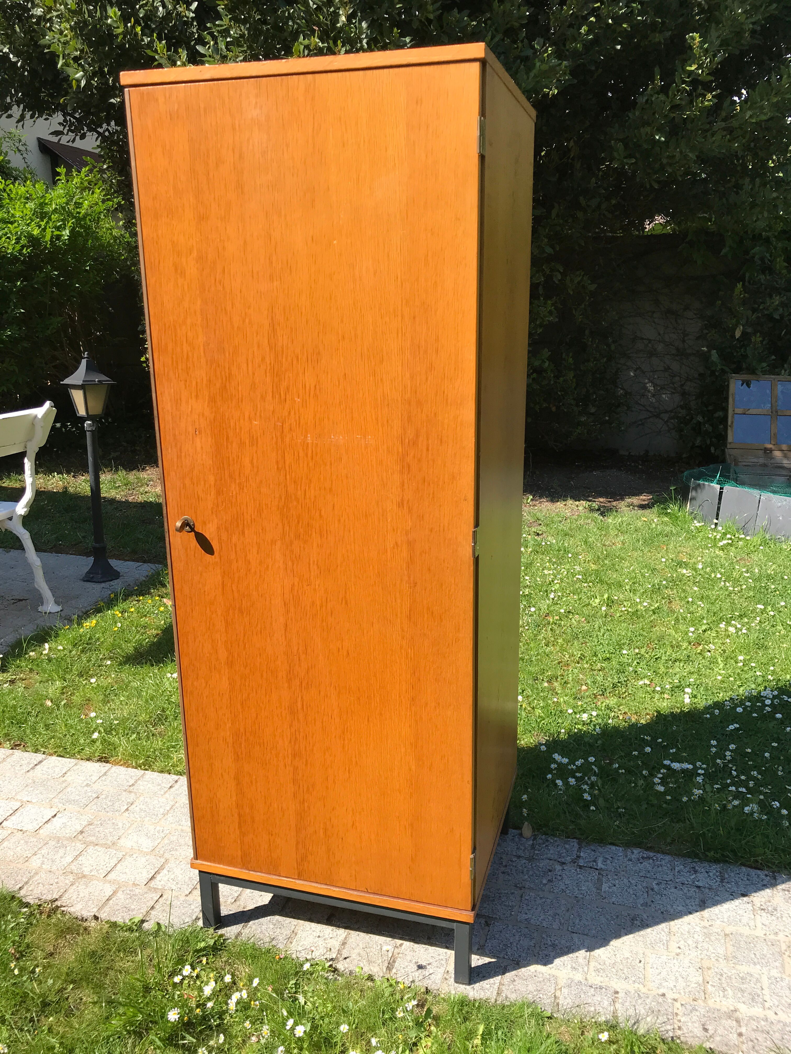 Vintage wardrobe 1960 blond wood and metal feet