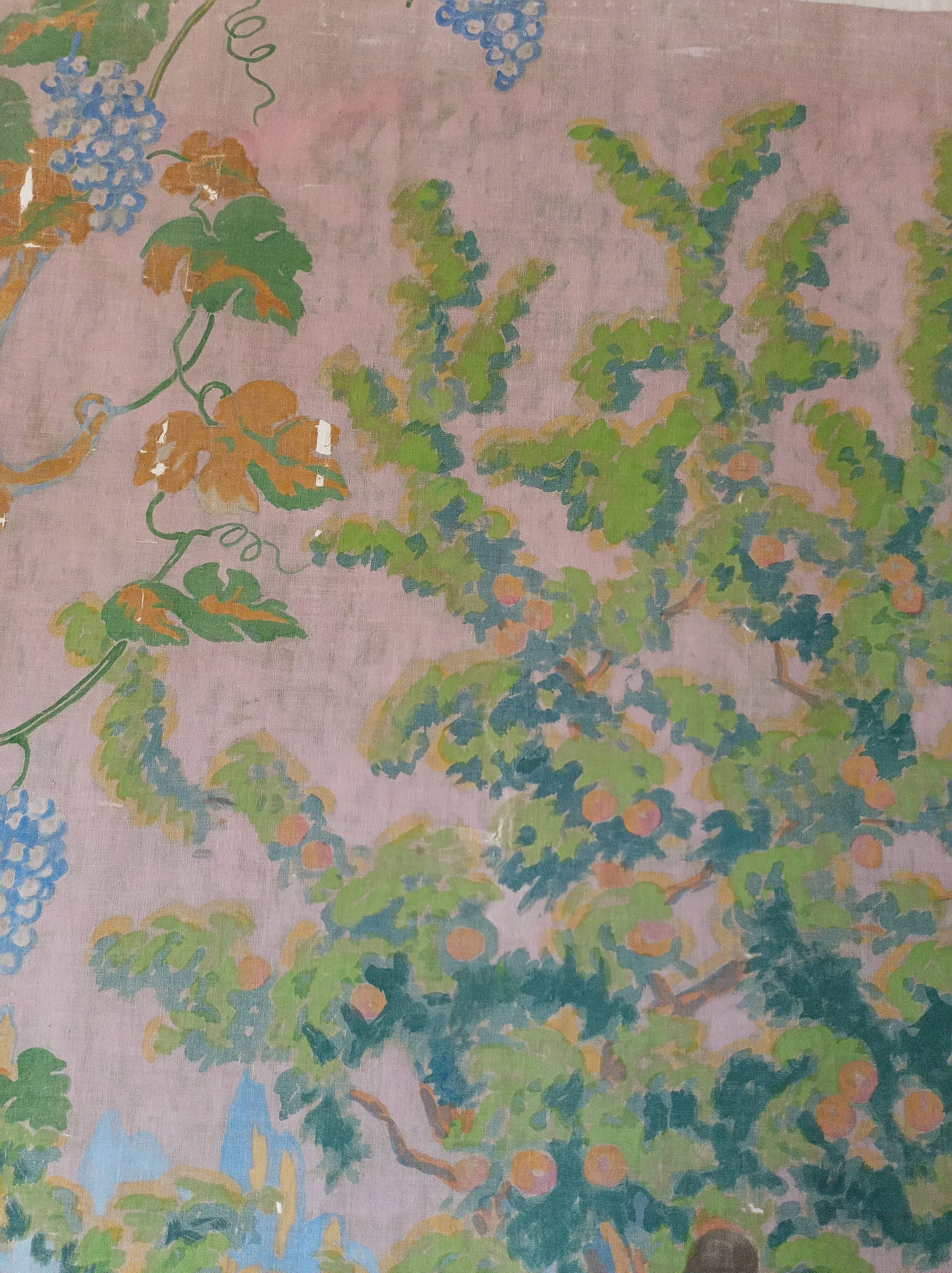 Large painting on canvas from the 20th century mounted on a frame - rural scene.