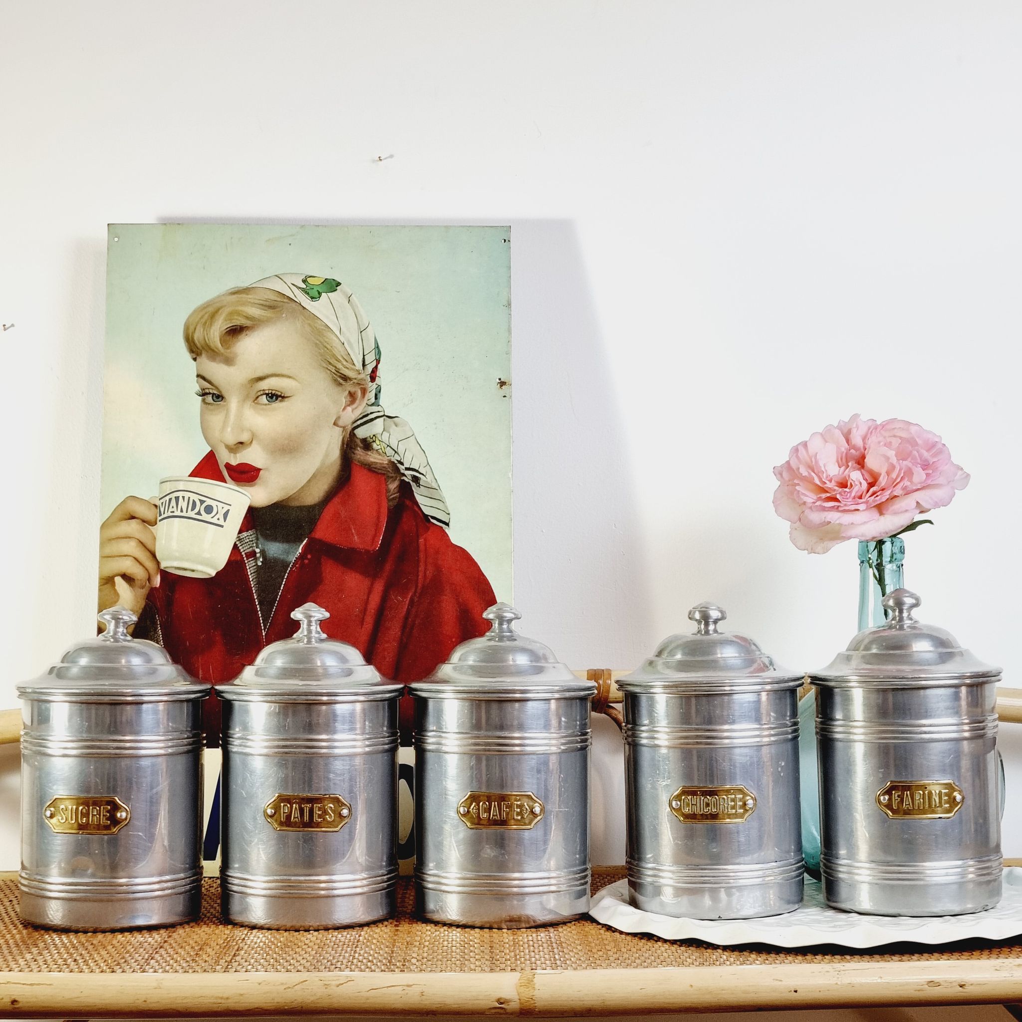 Set of 5 aluminum spice jar Tournus France