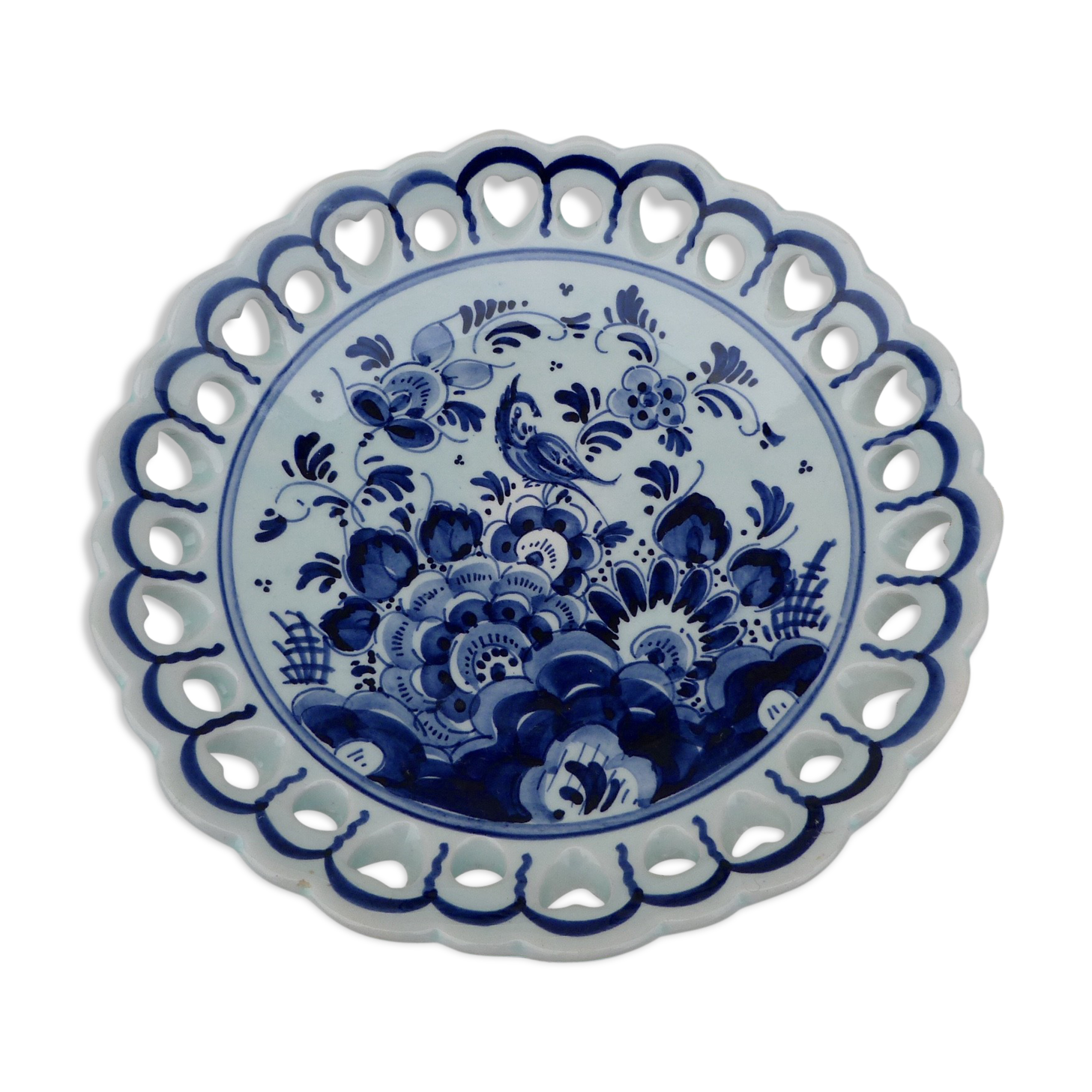 Coupe en céramique Delft décor fleurs bleus