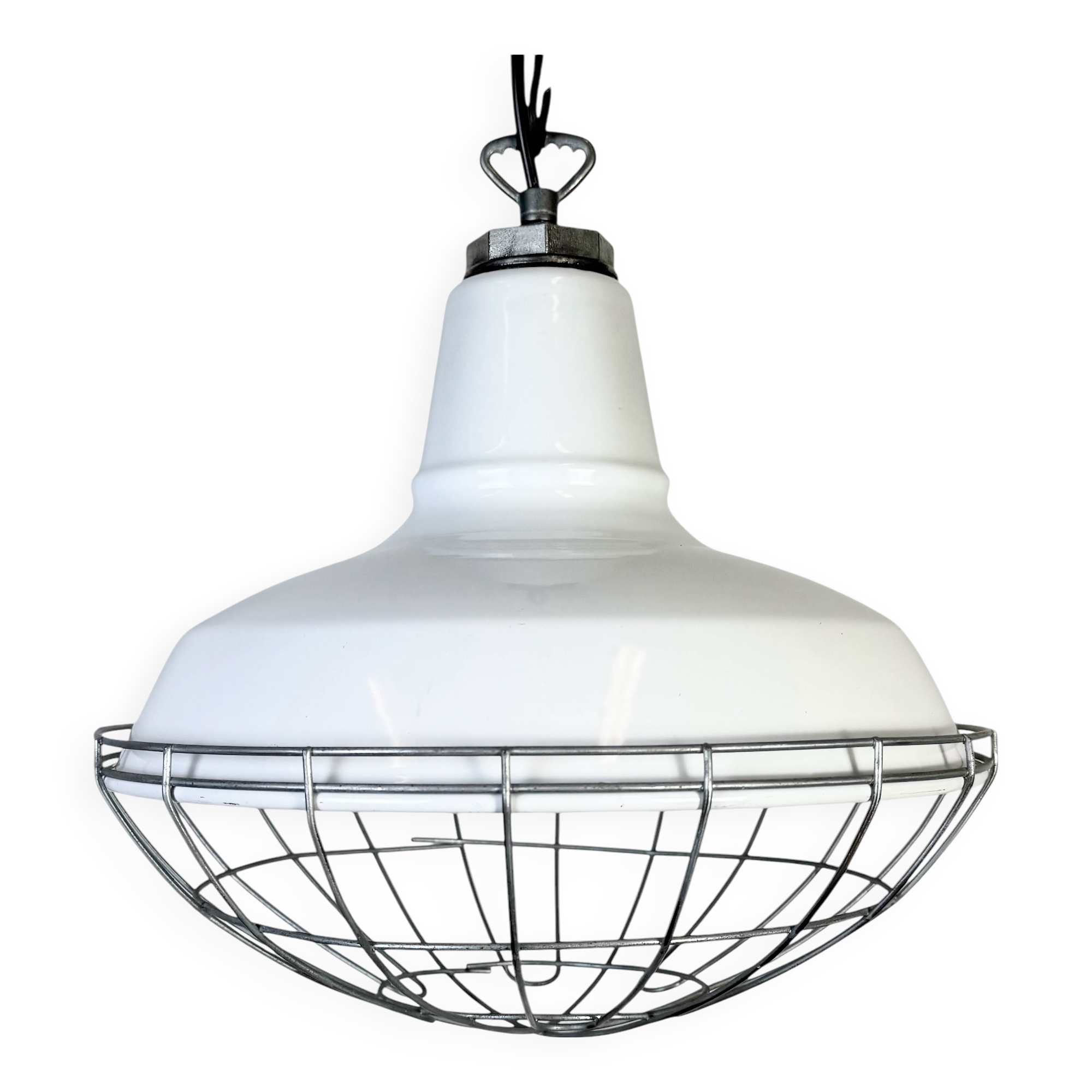 Industrial White Enamel Factory Pendant Lamp from Benjamin USA, 1960s