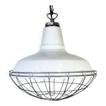 Industrial White Enamel Factory Pendant Lamp from Benjamin USA, 1960s