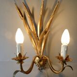 Pair of ear of wheat wall lights in gold metal, 1970s