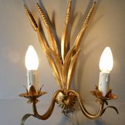 Pair of wheat spike wall lights in gilded metal, 1970s
