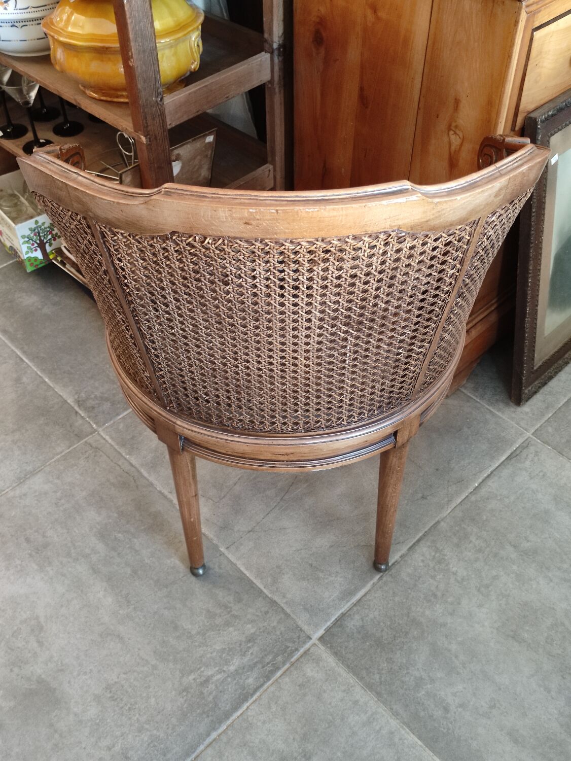 Louis XVI style office armchair in walnut and canning