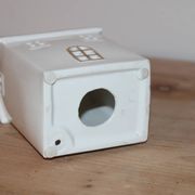 Photophore maison en céramique blanche et dorée – Décoration lumineuse de Noël