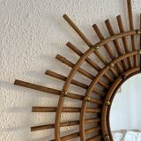 Vintage 1960s sun mirror, rattan, ORTF style, spiral eye - 66 x 50 cm