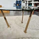 Brass round coffee table with 70s glass tray