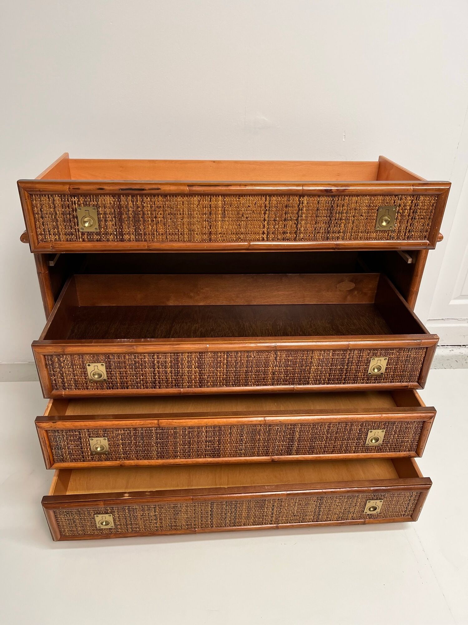 Vintage chest of drawers in bamboo and wicker 1970