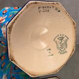 Faience cornet vase with floral decoration signed Emaux de Longwy