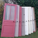 Series of 9 old communication doors, solid wood, both solid and glazed.