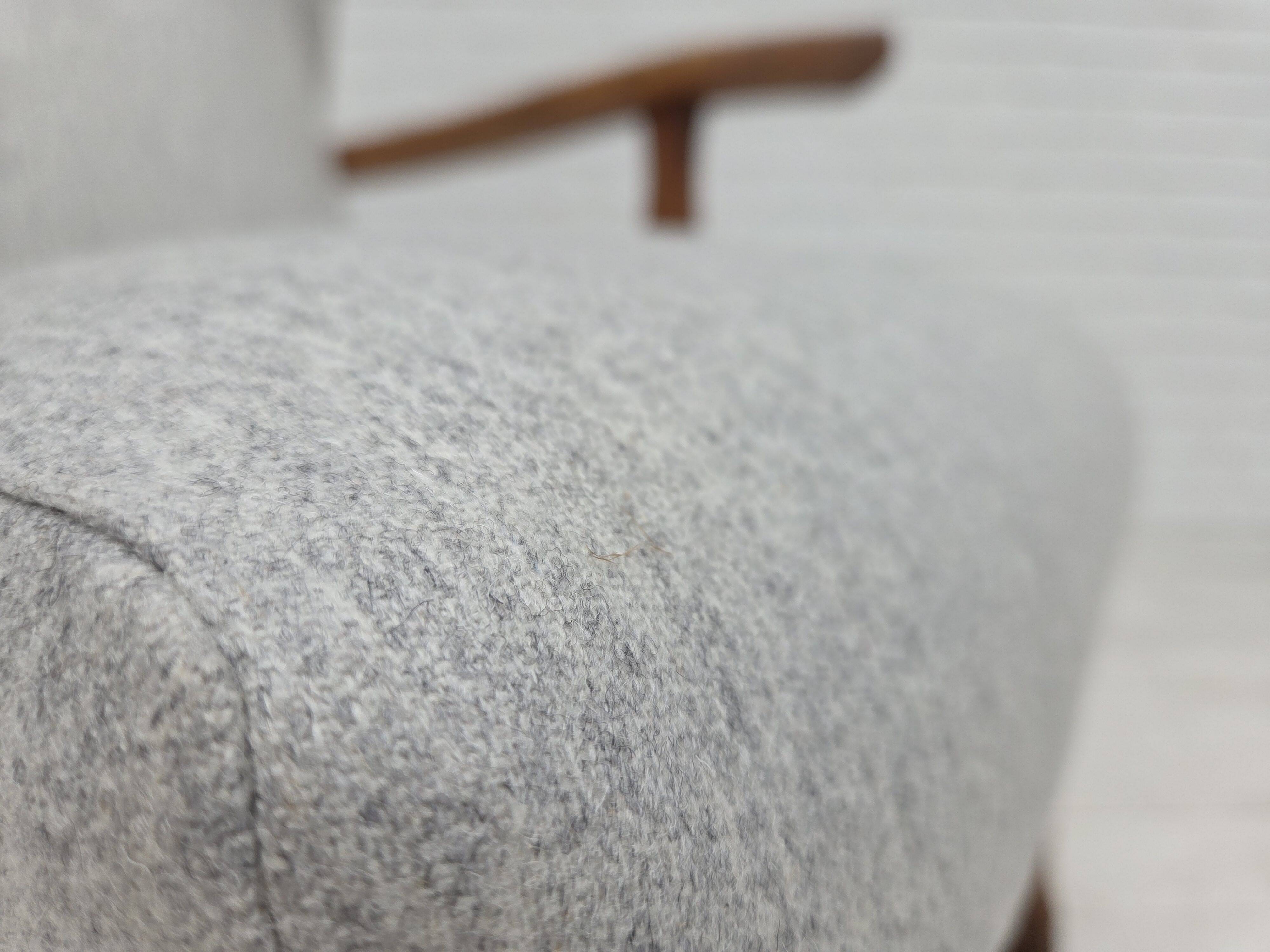 1950s, Danish high-backed armchair, reupholstered, wool, oak wood.
