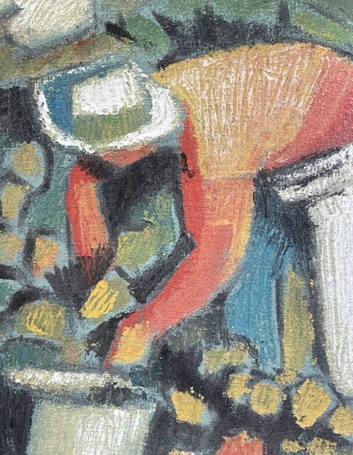 Oil on canvas signed O. Stephane, vintage painting of a grape harvest scene.