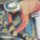 Oil on canvas signed O. Stephane, vintage painting of a grape harvest scene.