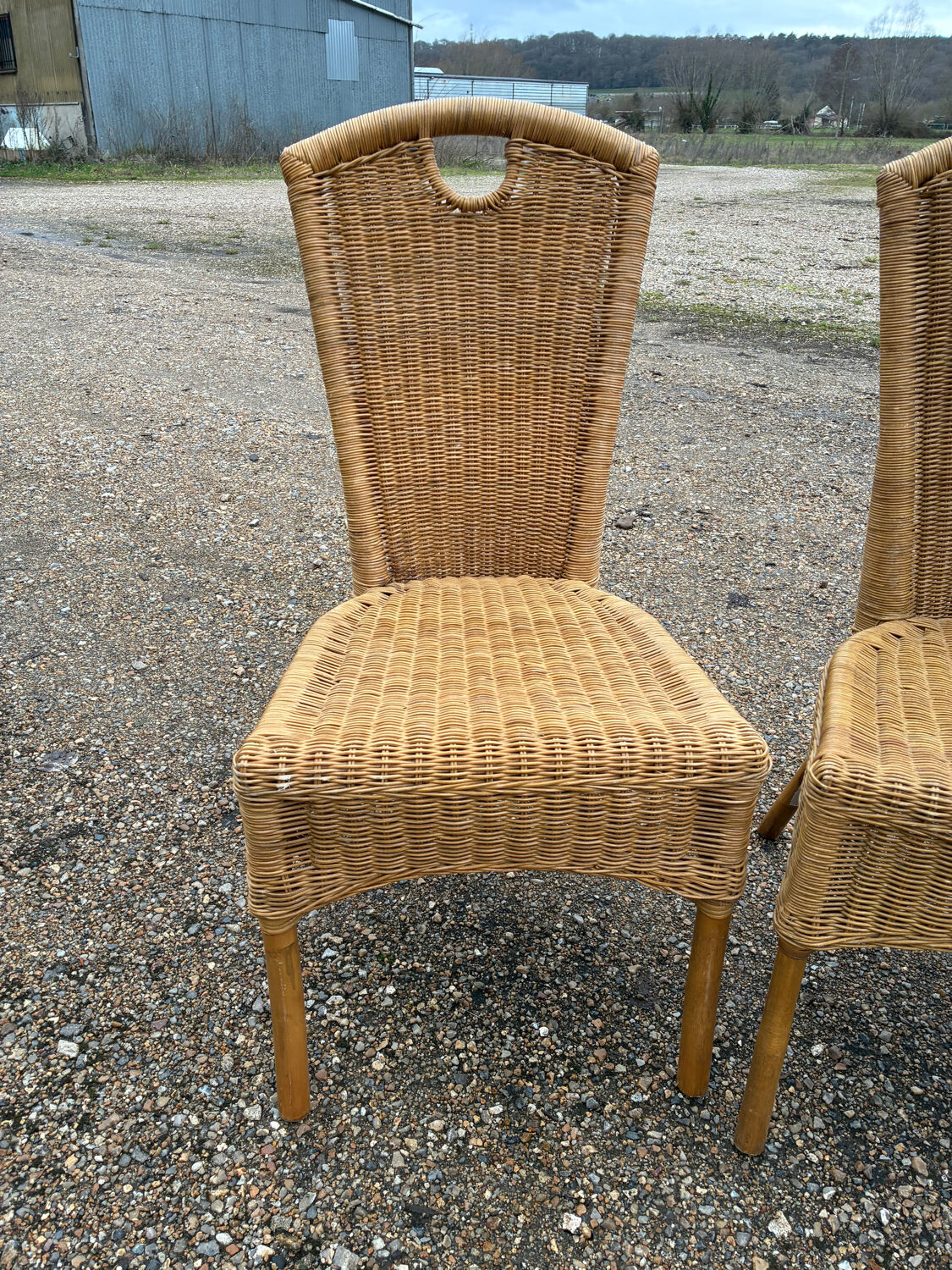 3 rattan and bamboo chairs