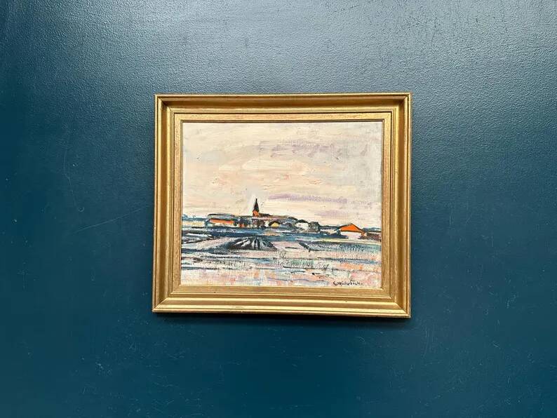 Original Swedish Oil on Panel – "Uppsala" by Gusten Widerbäck – Signed – Dated 1965 (on the back) – Framed – 38 × 43 cm