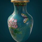Vase with peonies in cloisonné enamels