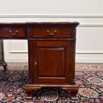 Classic English partner desk green leather