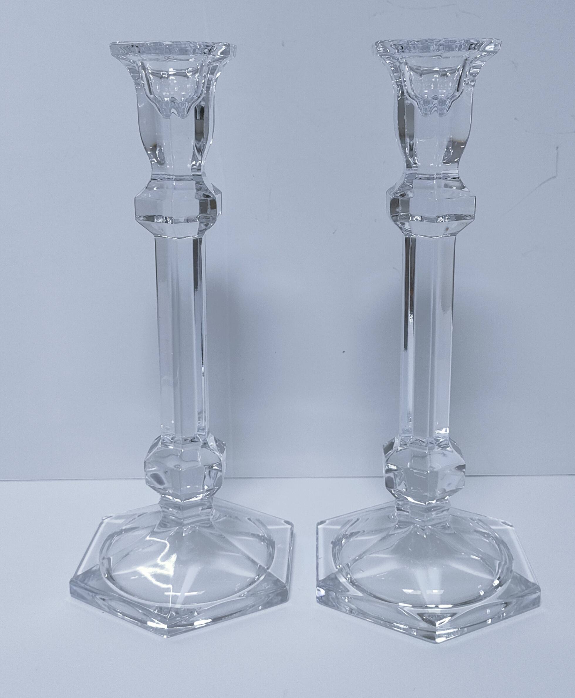 pair of hexagonal crystal candle holders