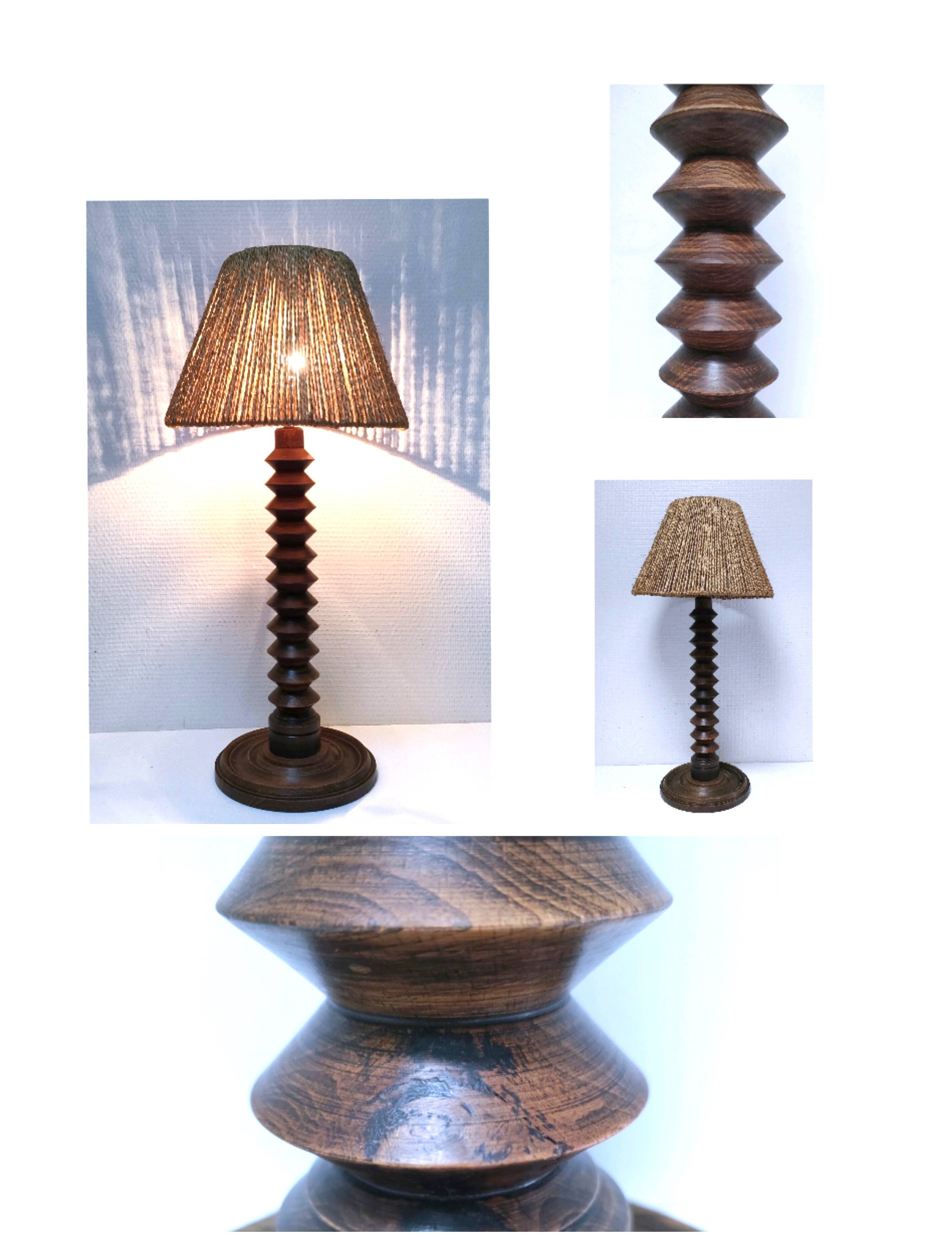 XL turned wooden lamp base H.47 cm 1950s design