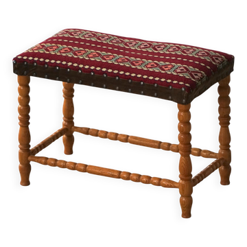 Tabouret danois en Oak Oak, textile à motifs, milieu du 20e siècle, années 1960